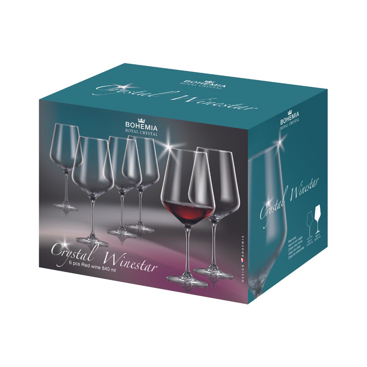 Set de 6 pahare pentru vin rosu, transparent, din cristal de Bohemia, 840ml, Crystal Winestar, 1, hectarul.ro