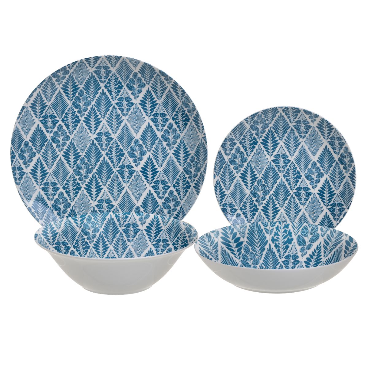 Set elegant pentru cina, din portelan, pentru 6 persoane, 19 de piese, alb/albastru Plants, 1, hectarul.ro