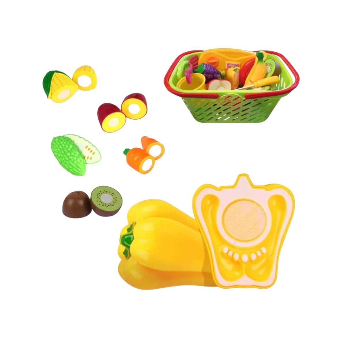 Set jucarii pentru copii cos cu fructe si legume de taiat, Super Market, 20 piese VG 1010 RCO