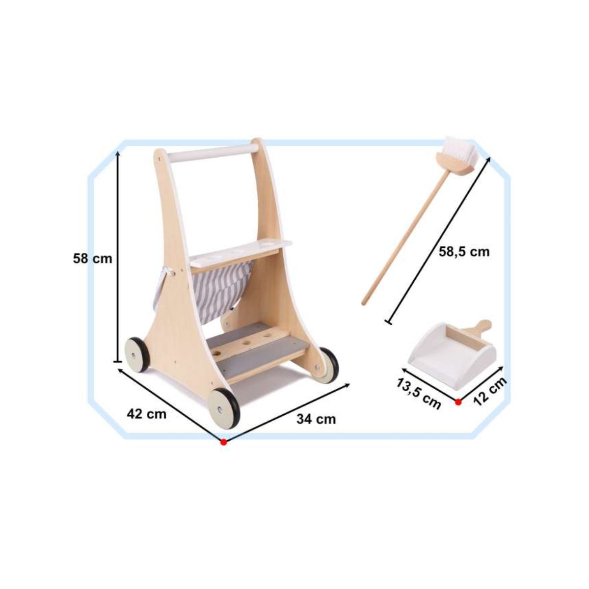 Set mare de curatenie din lemn, carucior si accesorii