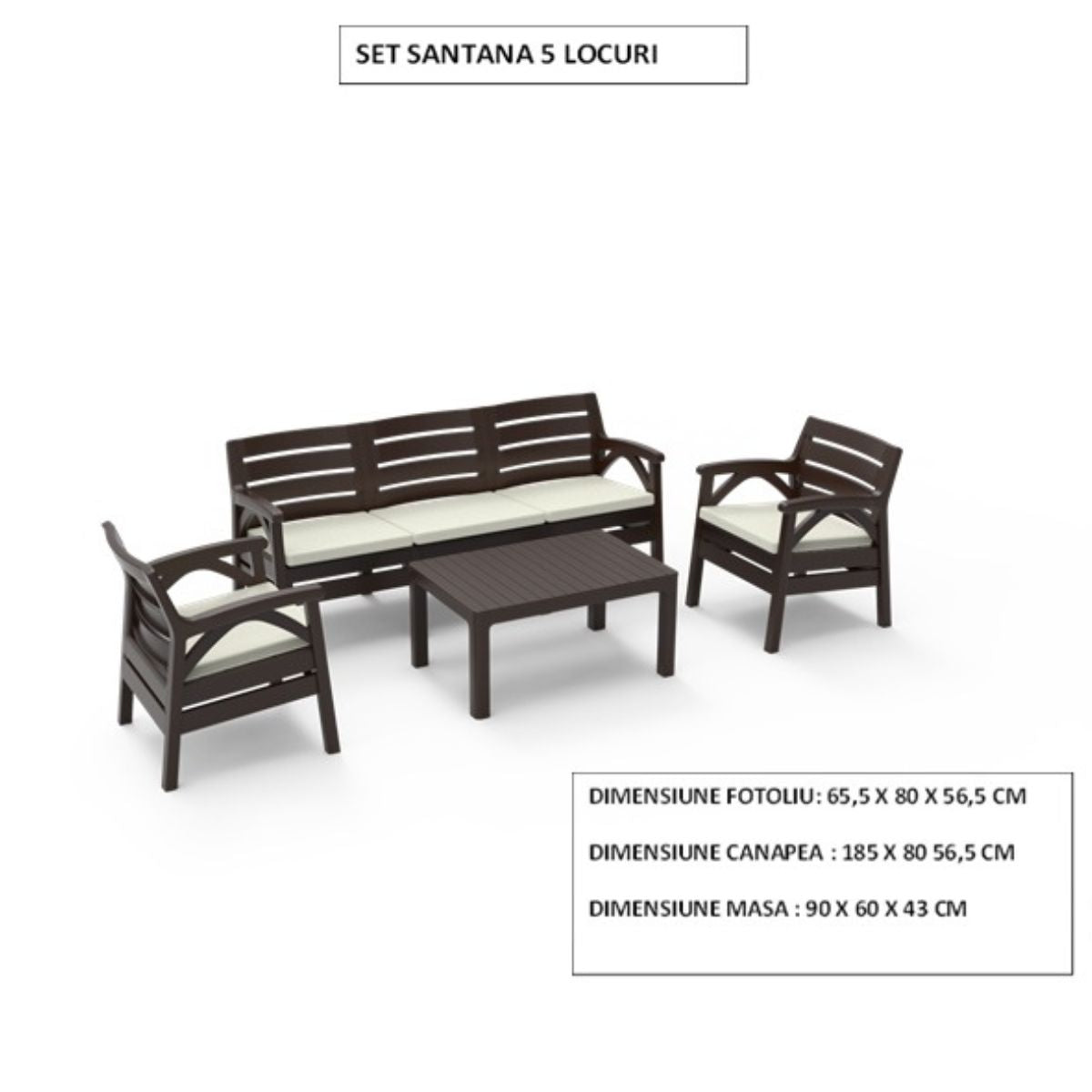 Set mobilier gradina Santana maro 5 persoane , 2 fotolii, canapea si masuta din poliratan