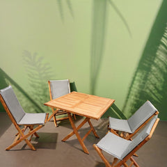 Set mobilier terasa/gradina Square 4 scaune si masa rabatabile  din lemn masiv de tec de culoare maro natur cu perne incluse