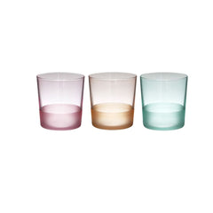 Set 3 pahare din sticla, 3 culori, 380cc, 8,5x9 cm