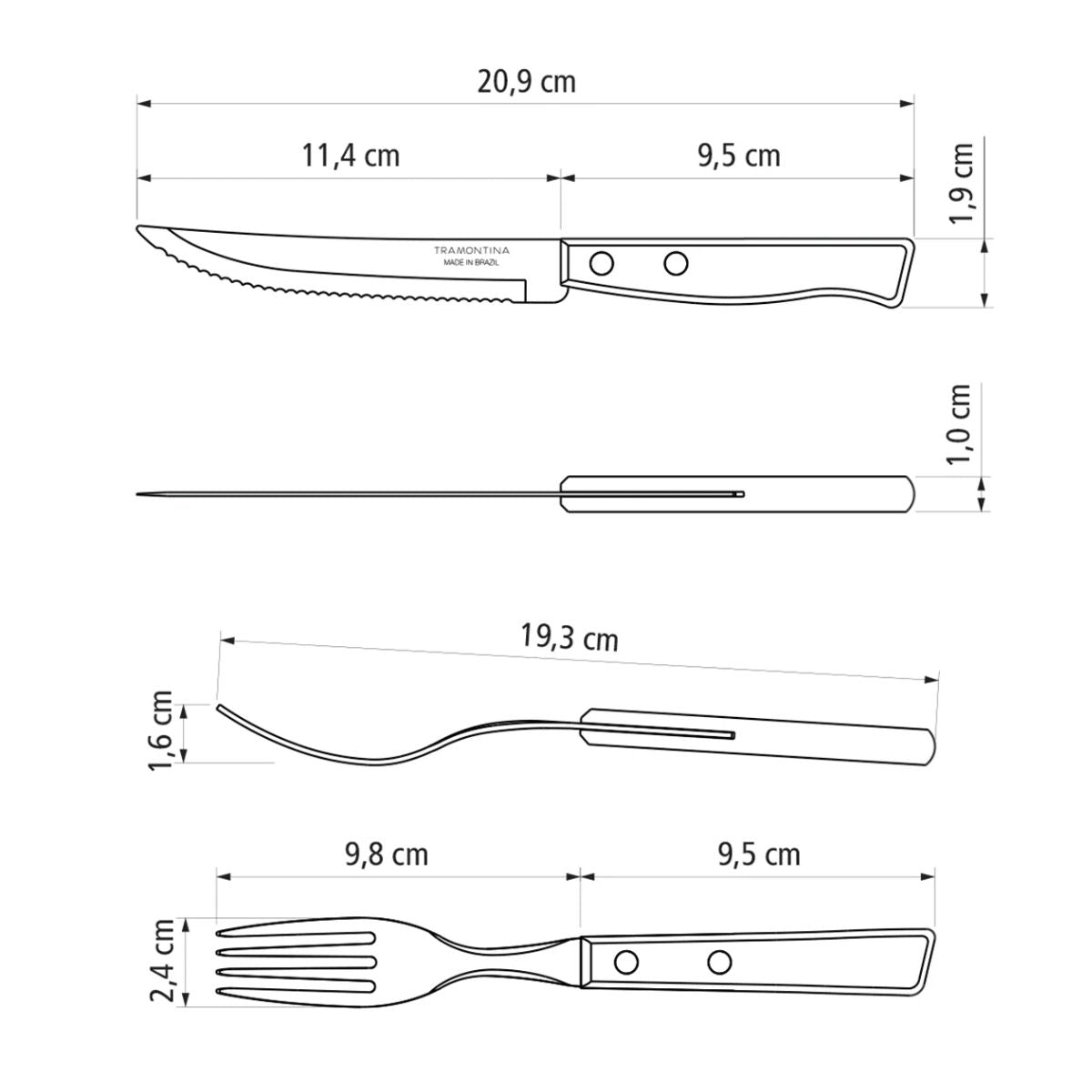 Set tacamuri pentru friptura, 12 piese, Tradicional Steak-/Pizza Tramontina