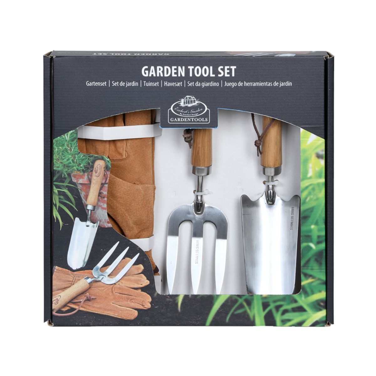 Set unelte pentru gradinarit din inox, lemn de frasin si piele Garden S Esschert Design