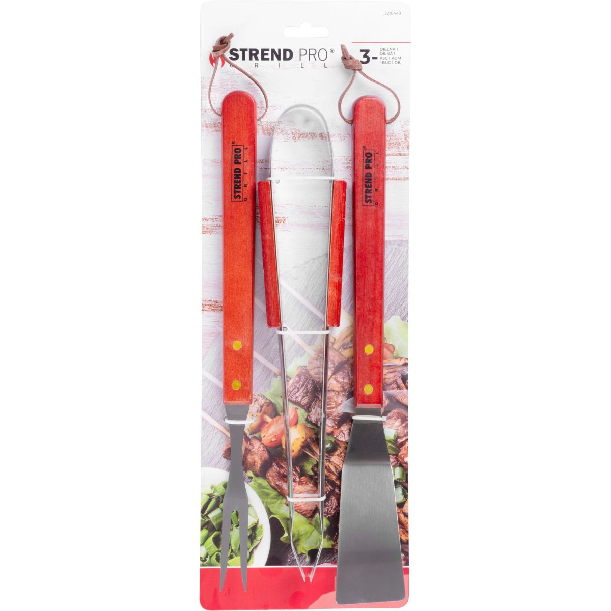 Set ustensile pentru gratar, 3 bucati din otel inoxidabil cu maner din lemn