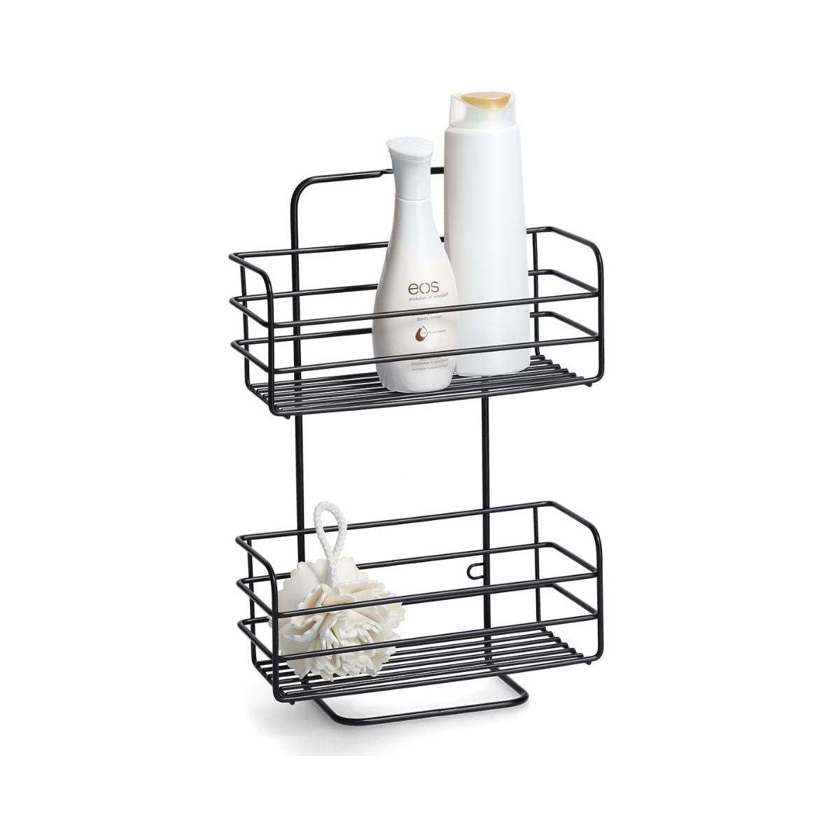 Suport de accesorii pentru baie/bucatarie cu ventuze, negru, din metal, 25 cm, Bathroom Rack Zeller