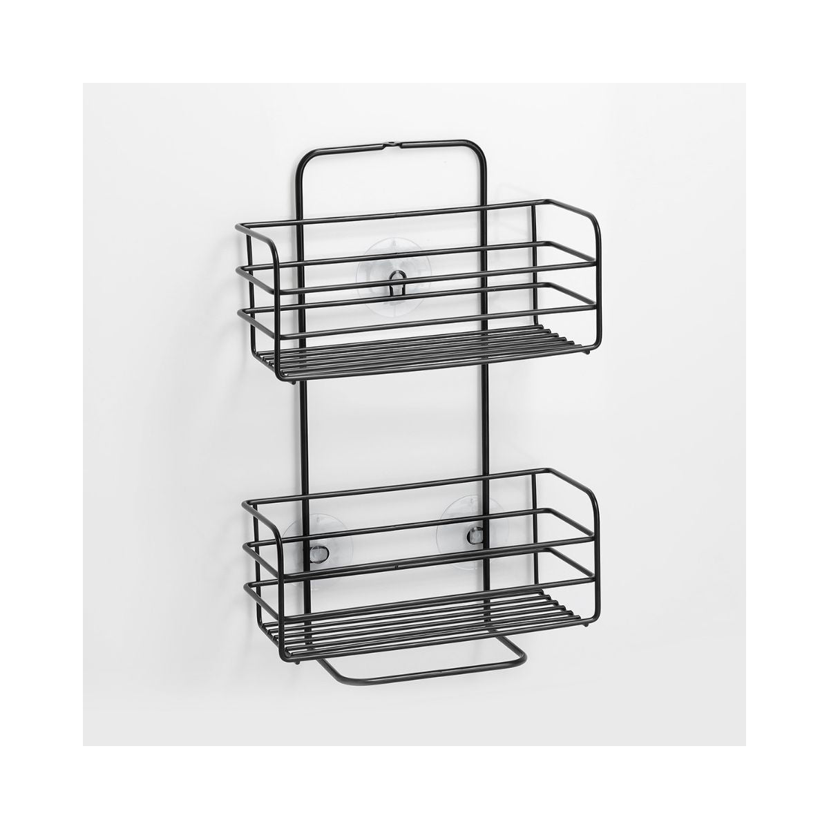 Suport de accesorii pentru baie/bucatarie cu ventuze, negru, din metal, 25 cm, Bathroom Rack Zeller