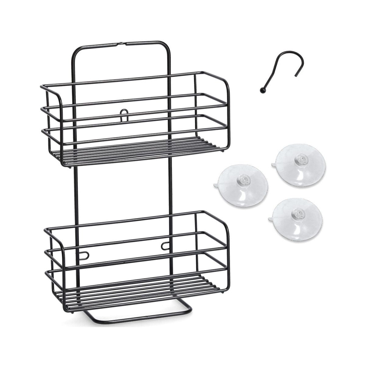 Suport de accesorii pentru baie/bucatarie cu ventuze, negru, din metal, 25 cm, Bathroom Rack Zeller