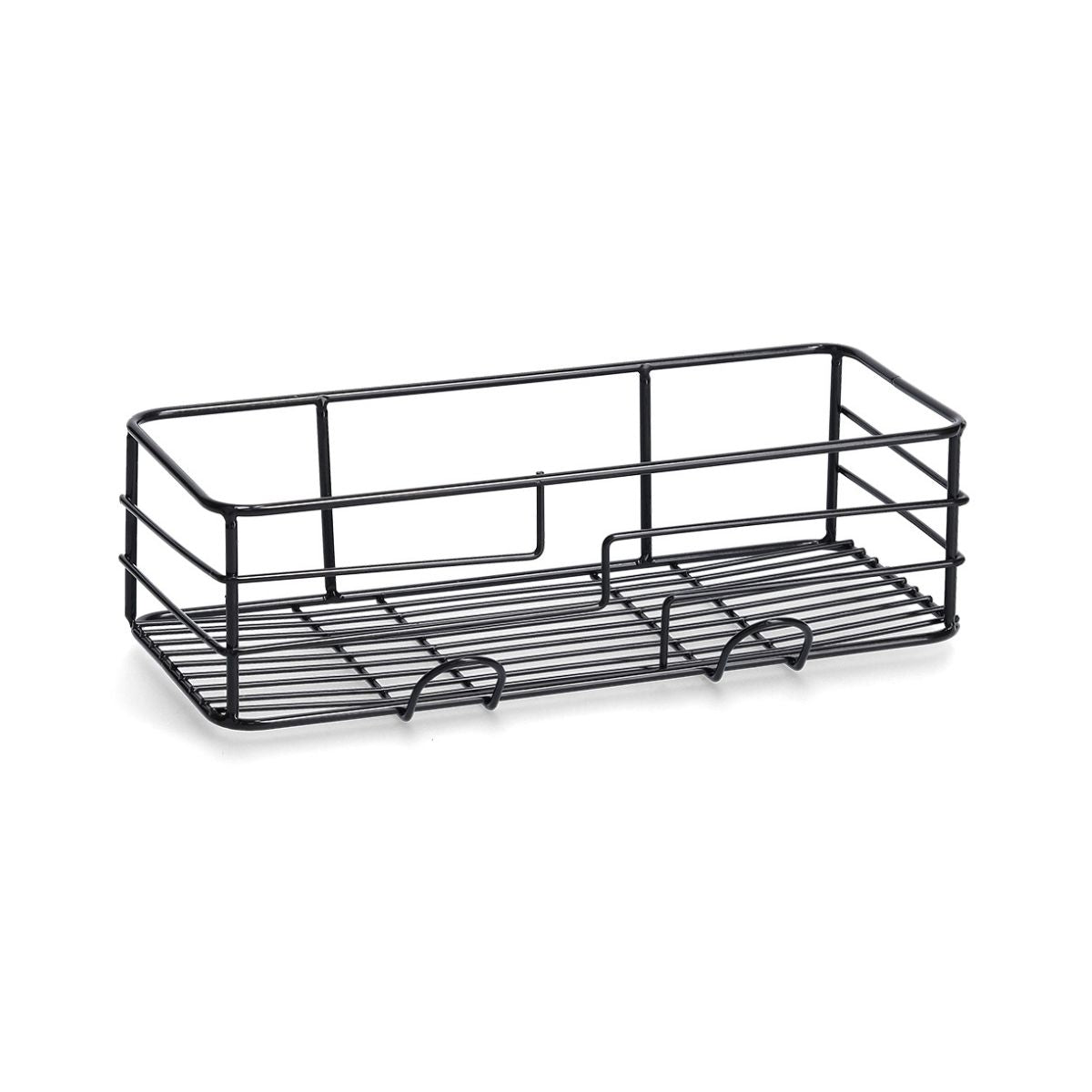 Suport de accesorii pentru baie/bucatarie cu ventuze, negru, din metal, 28 cm, Bathroom Rack Zeller, 1, hectarul.ro