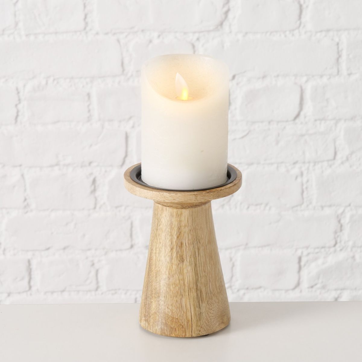 Suport de lumanare Ø10 cm maro din lemn de mango Merla Boltze, 7, hectarul.ro