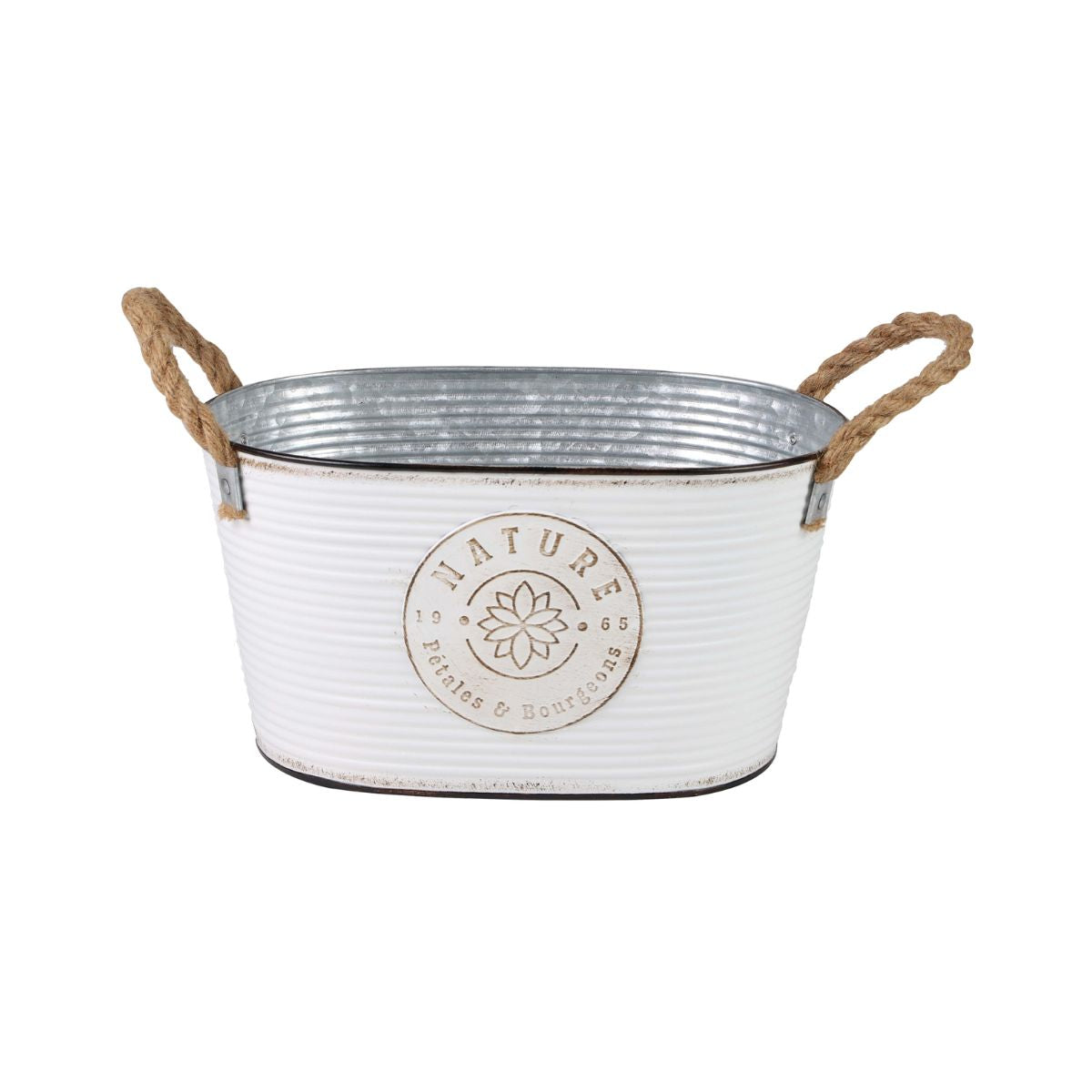 Suport decorativ pentru ghiveci, alb, din metal, 29x18x15 cm Sunnydays, 1, hectarul.ro