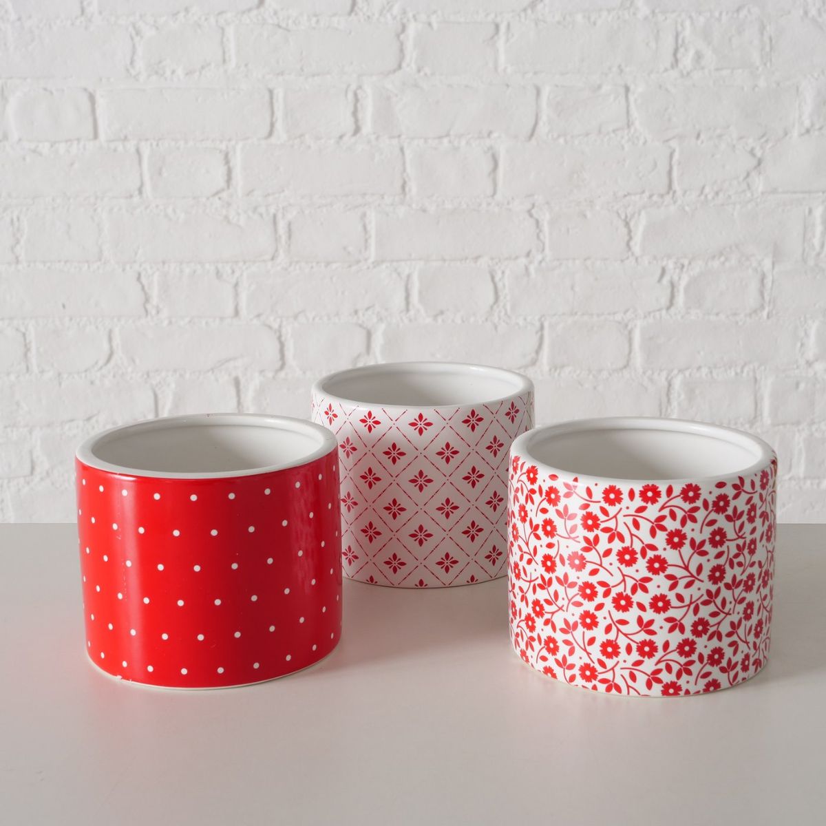 Suport decorativ pentru ghiveci, din ceramica, Ø10 cm, alb/rosu Geometric Lilly Boltze, 5, hectarul.ro