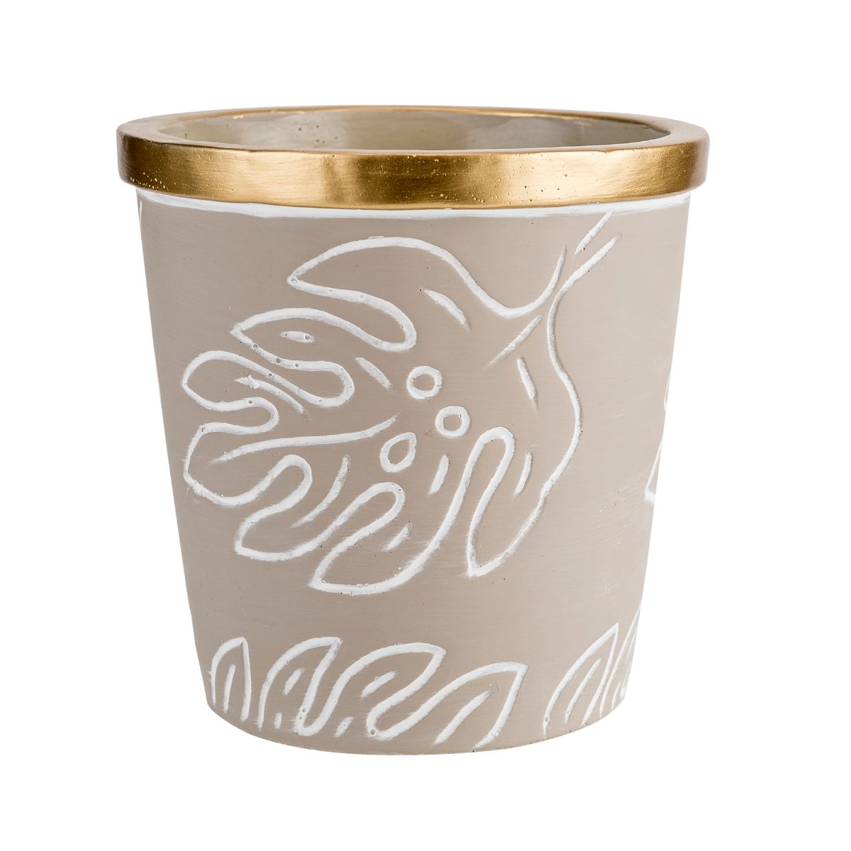 Suport decorativ pentru ghiveci, grej, din ciment, Ø14 x 14 cm Leaves Cosy&Trendy, 1, hectarul.ro