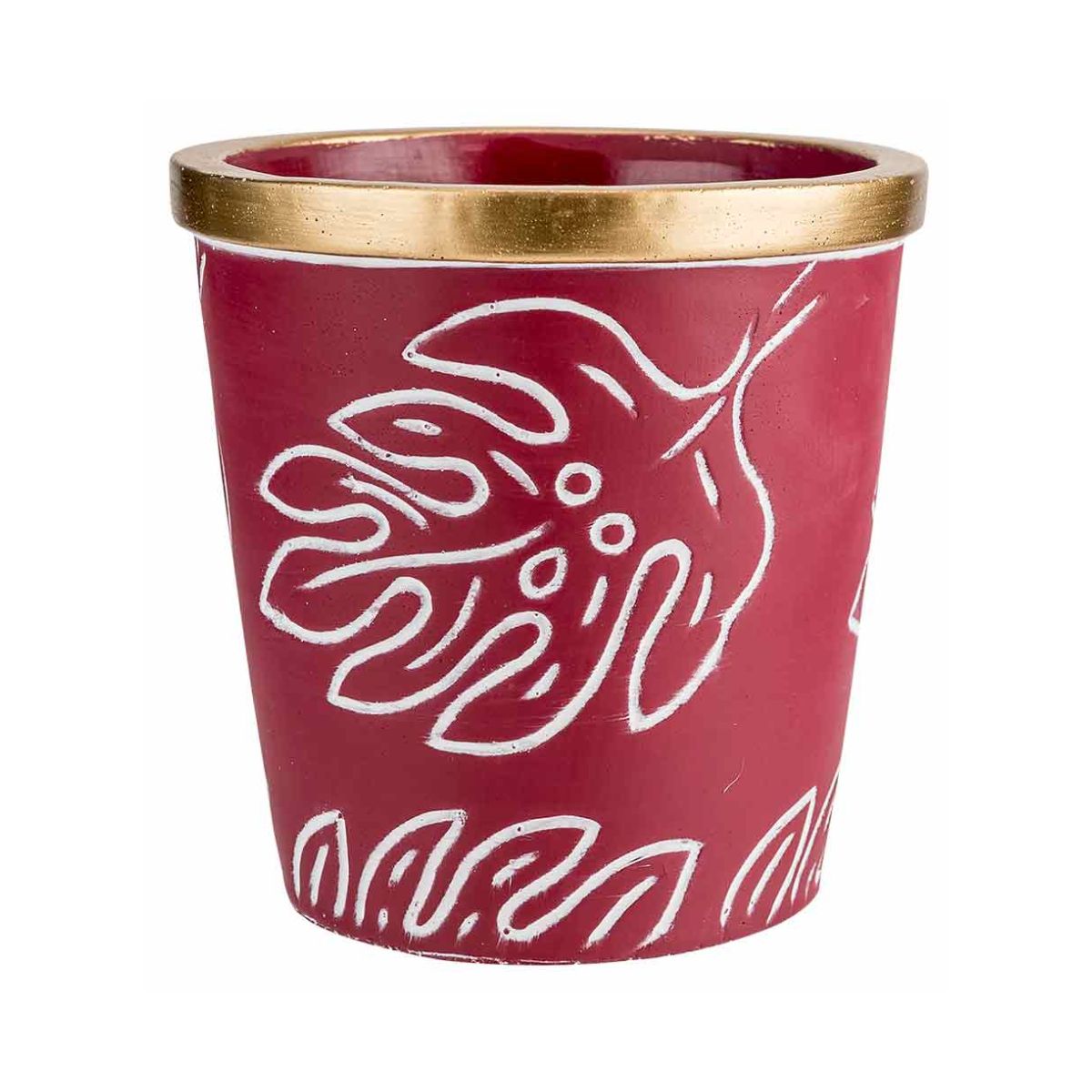 Suport decorativ pentru ghiveci, rosu, din ciment, Ø14 x 14 cm Leaves Cosy&Trendy