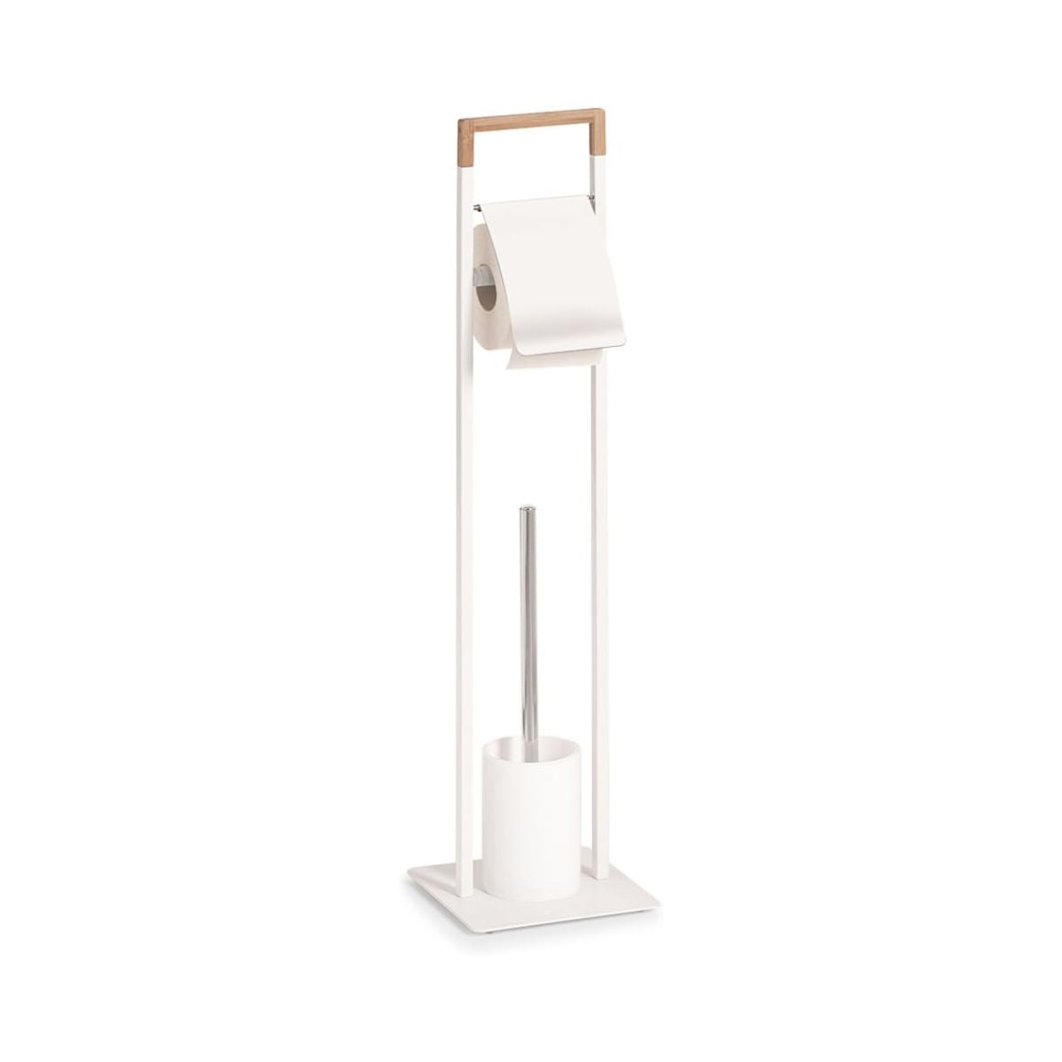 Suport pentru hartie igienica si perie toaleta, alb, din metal, 74,5 cm, Toilet Holder Zeller, 1, hectarul.ro