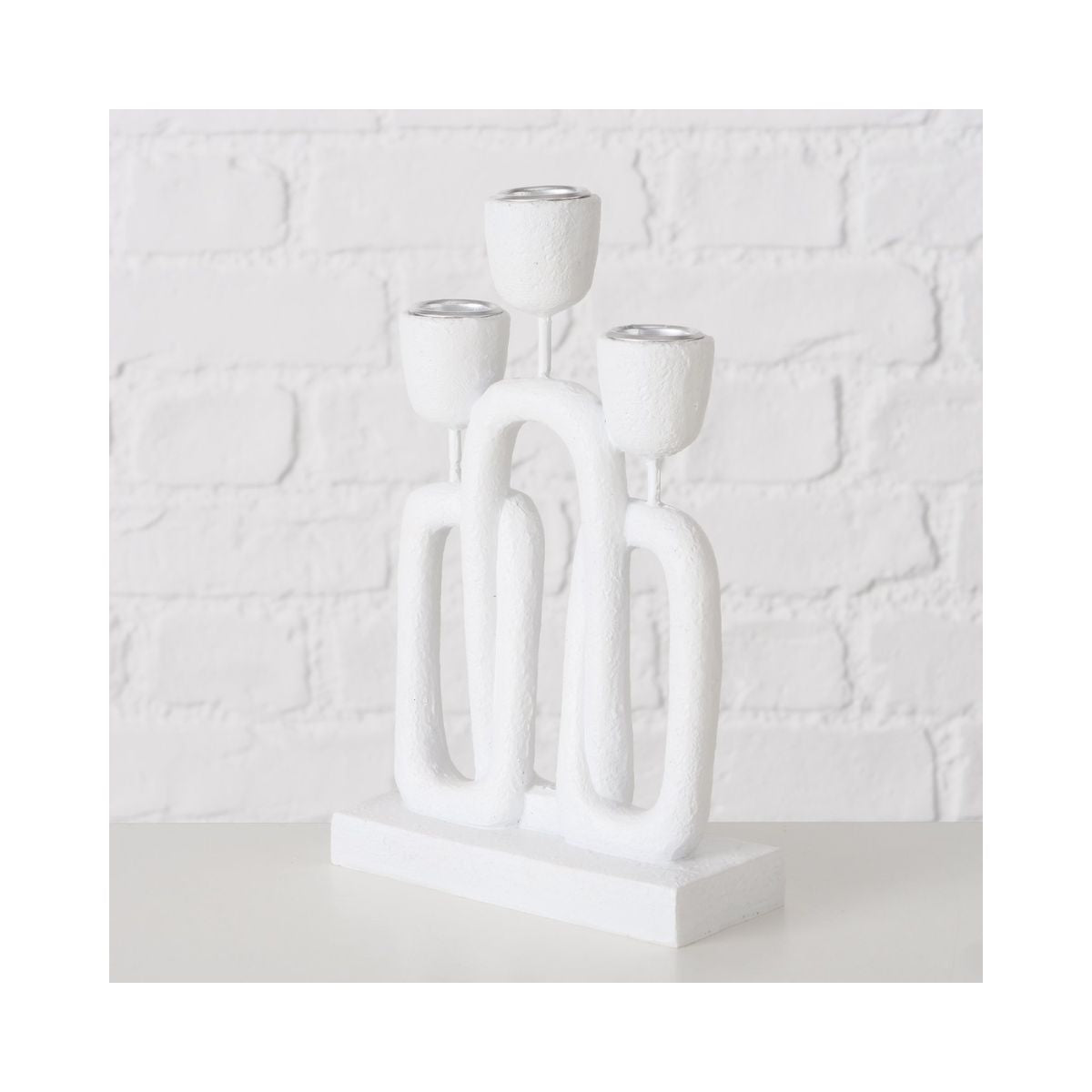 Suport pentru lumanari alb din polirasina 22 cm Ibizy Boltze, 4, hectarul.ro