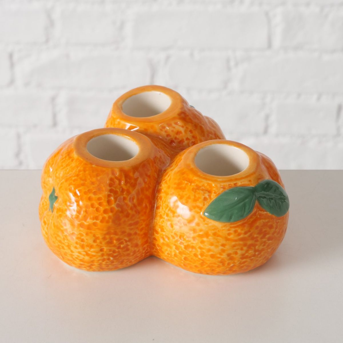 Suport pentru lumanari portocaliu din portelan 12 x 6 cm Orange Boltze, 3, hectarul.ro