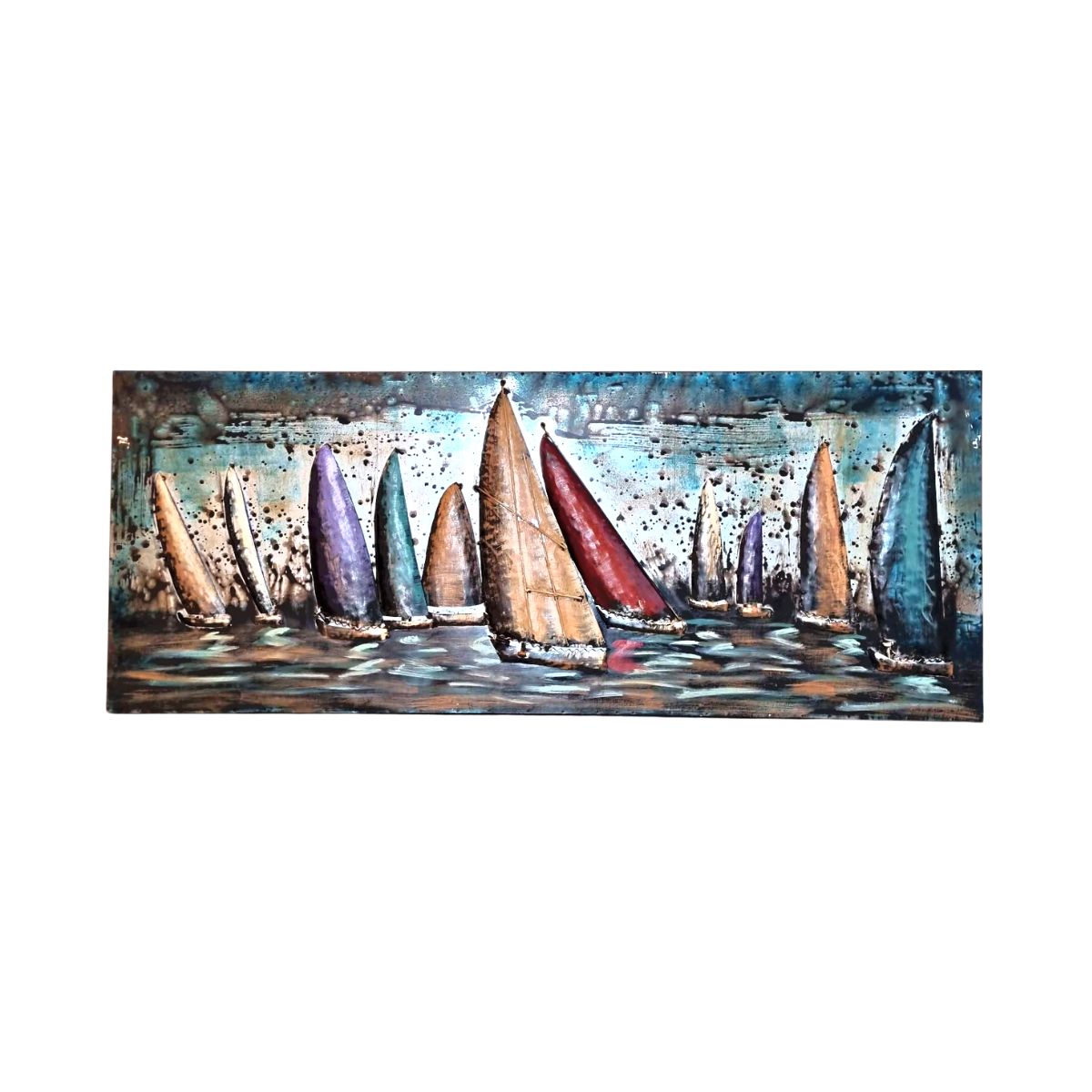 Tablou de metal 3D, model barci cu vela, 60x150x7 cm, 2, hectarul.ro