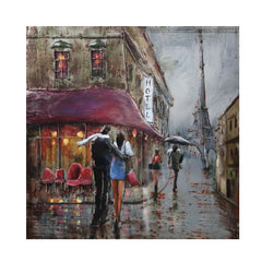 Tablou metal 3D Paris in ploaie 60 x 60 x 4 cm