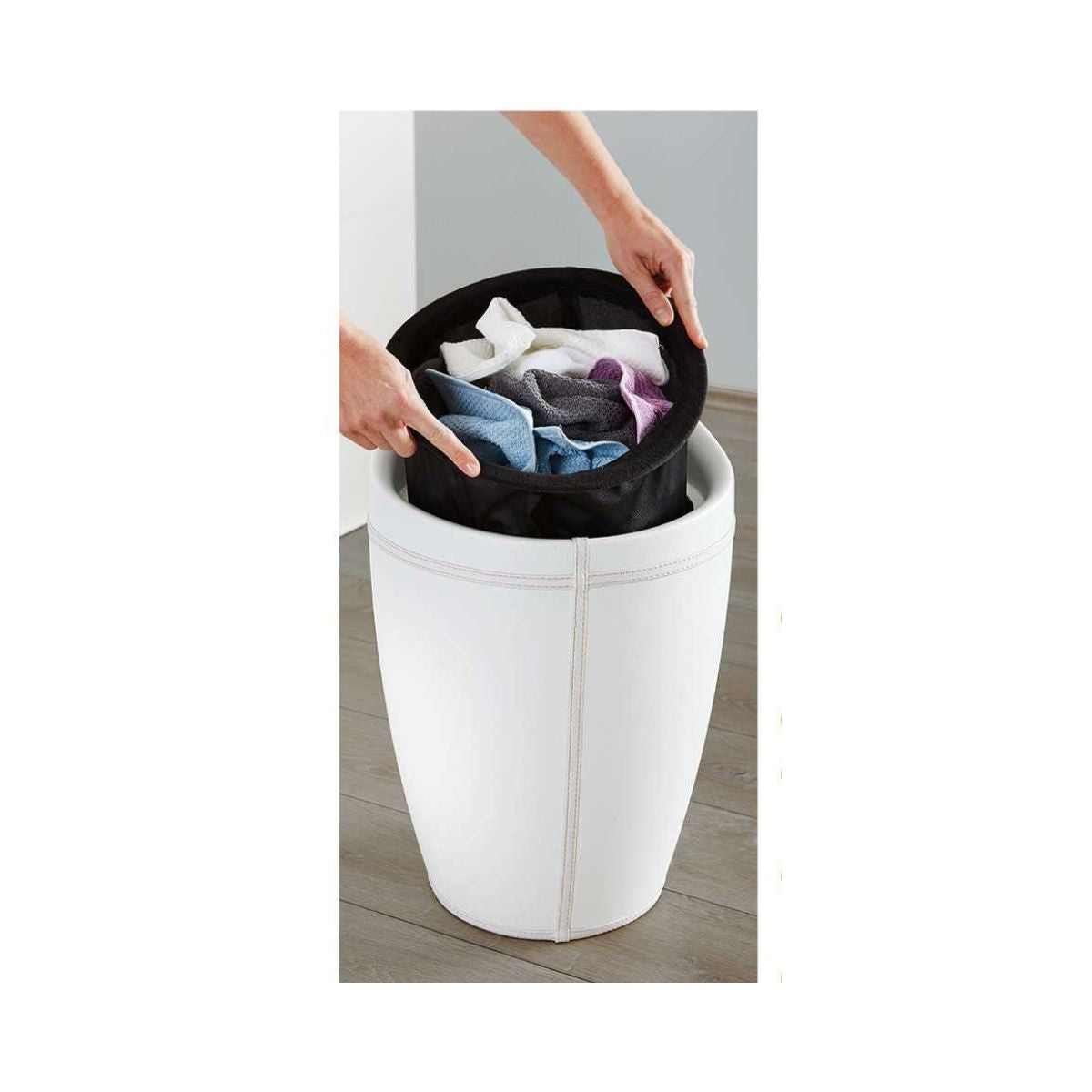 Taburet de baie alb cu cos pentru rufe Candy leather look Wenko