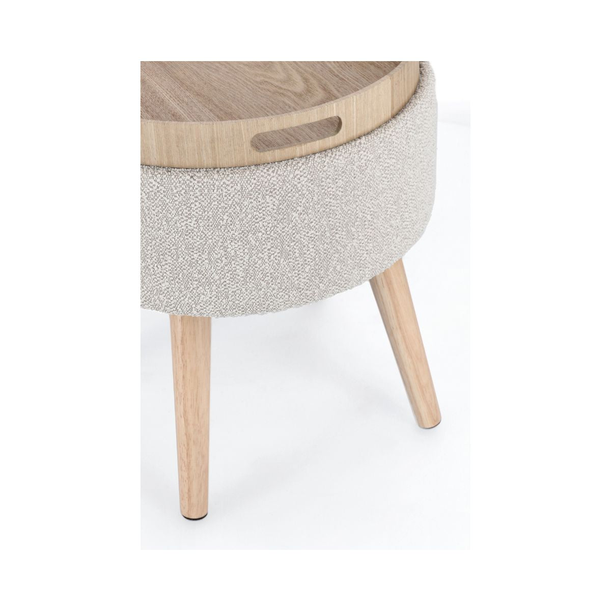 Taburet gri deschis din poliester boucle, MDF si lemn Ø39 cm Zoya Bizzotto