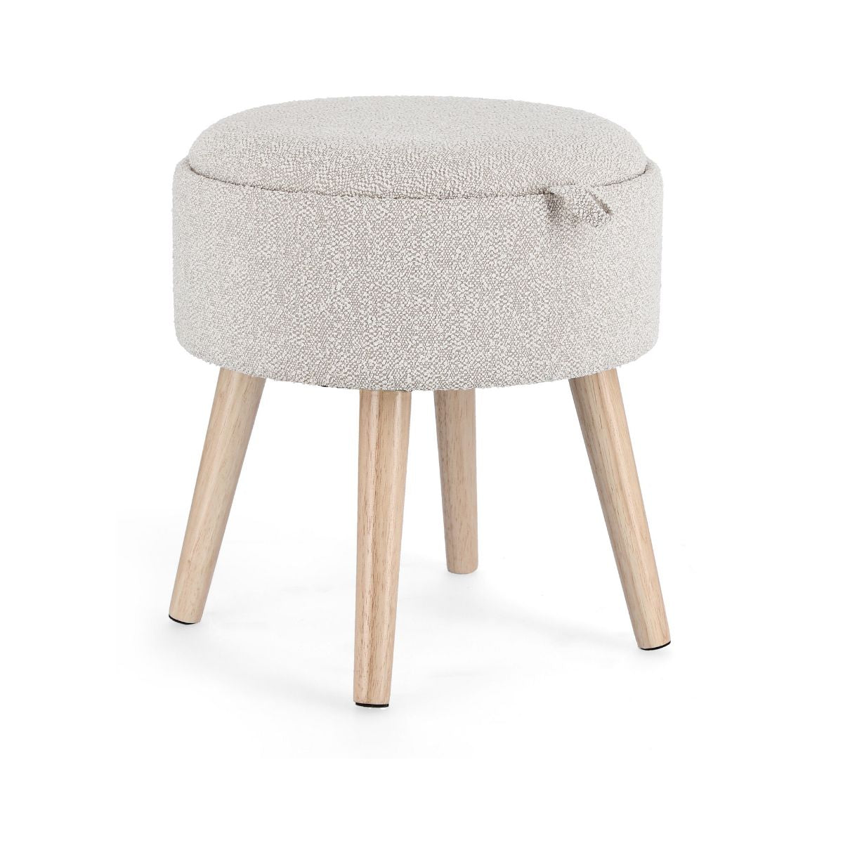 Taburet gri deschis din poliester boucle, MDF si lemn Ø39 cm Zoya Bizzotto