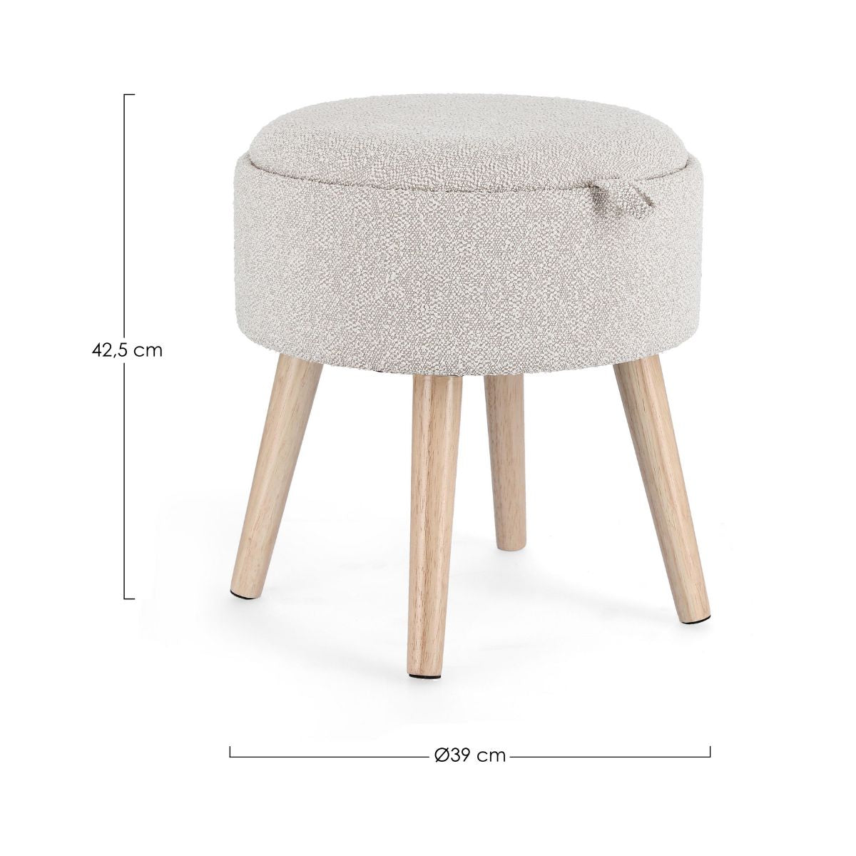 Taburet gri deschis din poliester boucle, MDF si lemn Ø39 cm Zoya Bizzotto