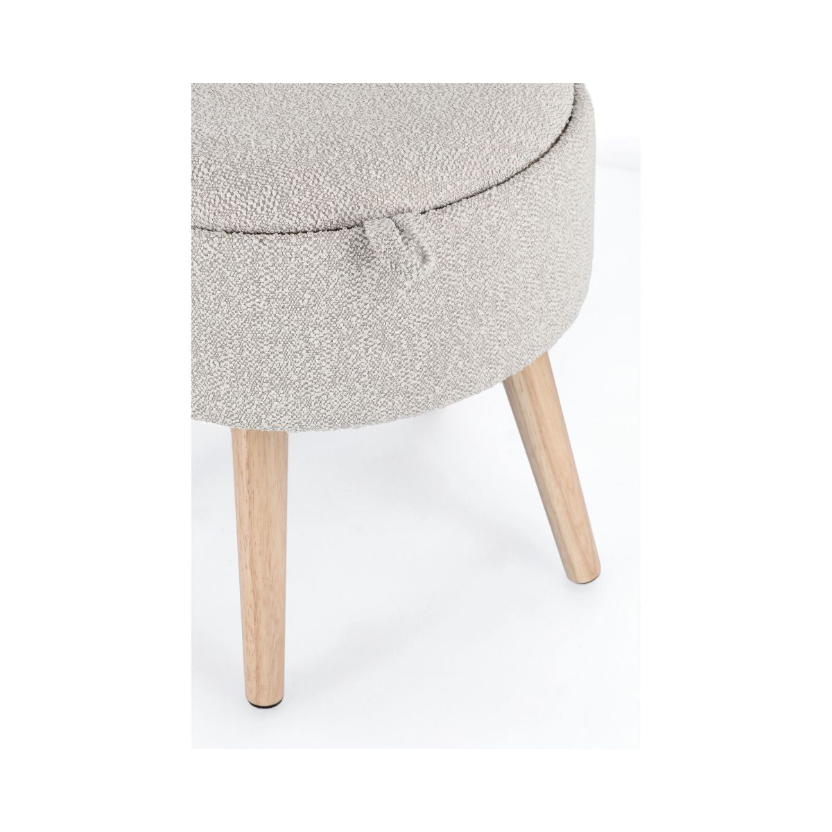 Taburet gri deschis din poliester boucle, MDF si lemn Ø39 cm Zoya Bizzotto