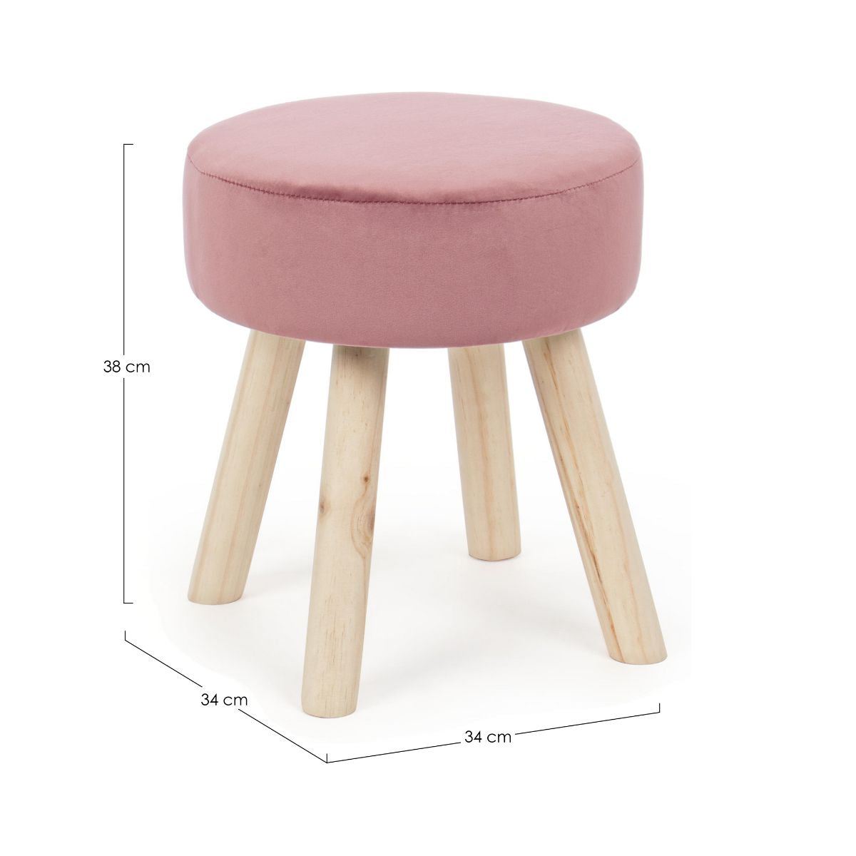 Taburet roz pal din catifea poliester, lemn si MDF Ø34 cm Adeline Bizzotto