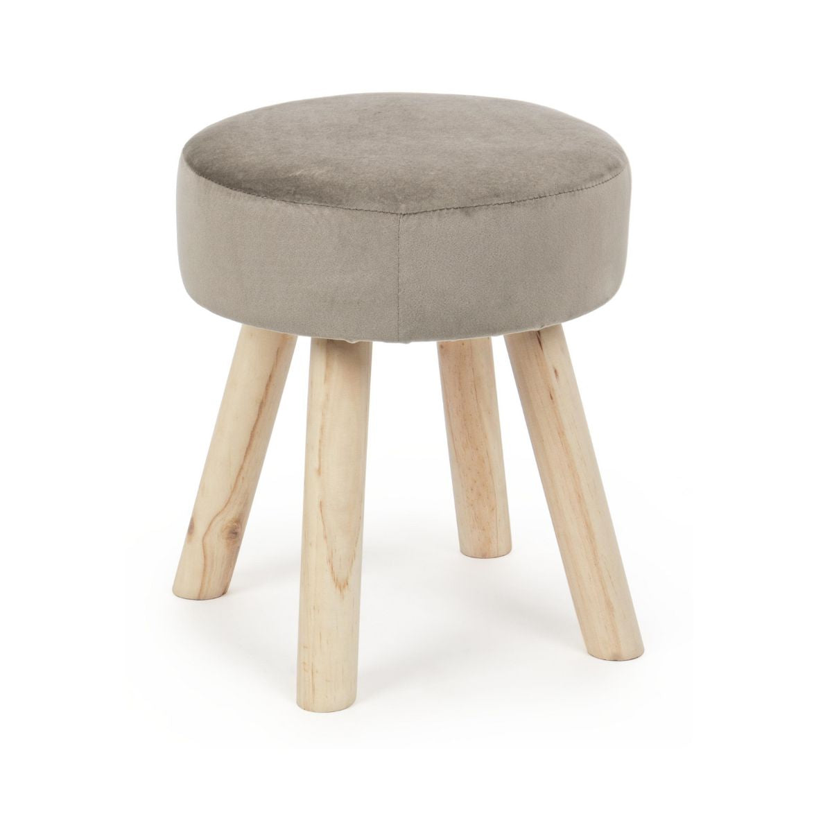Taburet taupe din catifea poliester, lemn si MDF Ø34 cm Adeline Bizzotto, 1, hectarul.ro