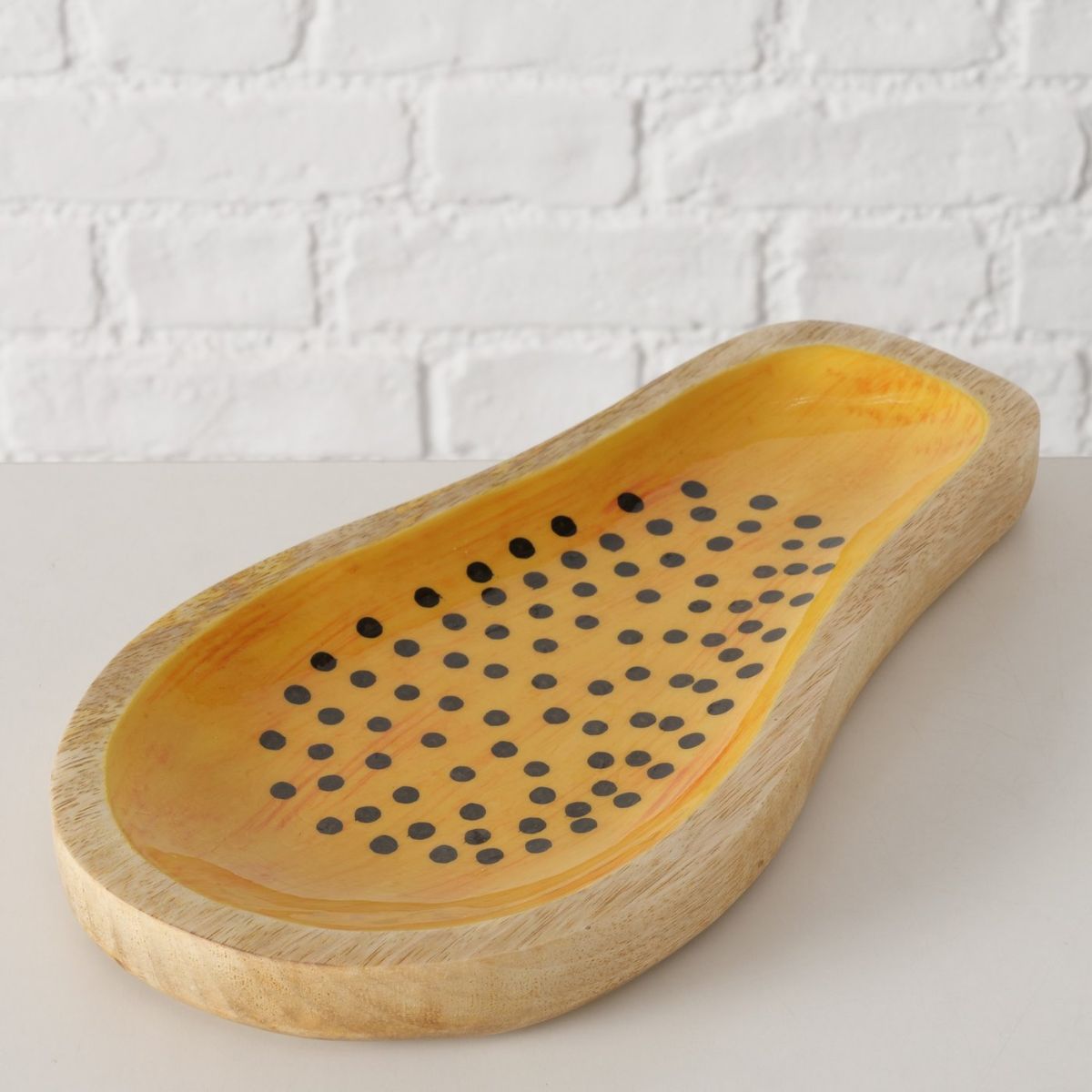 Platou de servire galben din lemn de mango 30 x 16 cm Paya Boltze, 5, hectarul.ro