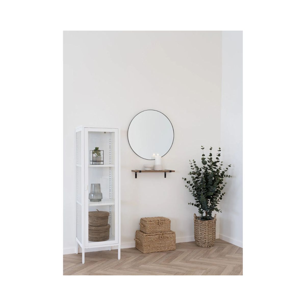 Vitrina alba din otel si sticla, 1 usa, 40x35x140 cm Brisbane House Nordic