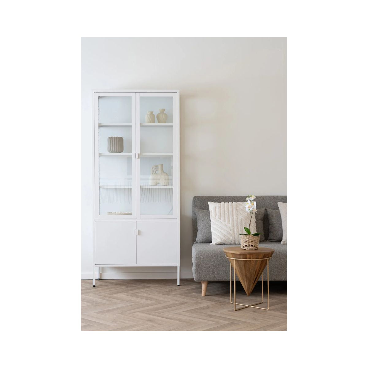 Vitrina alba din otel si sticla, 4 usi, 80x35x175 cm Brisbane House Nordic